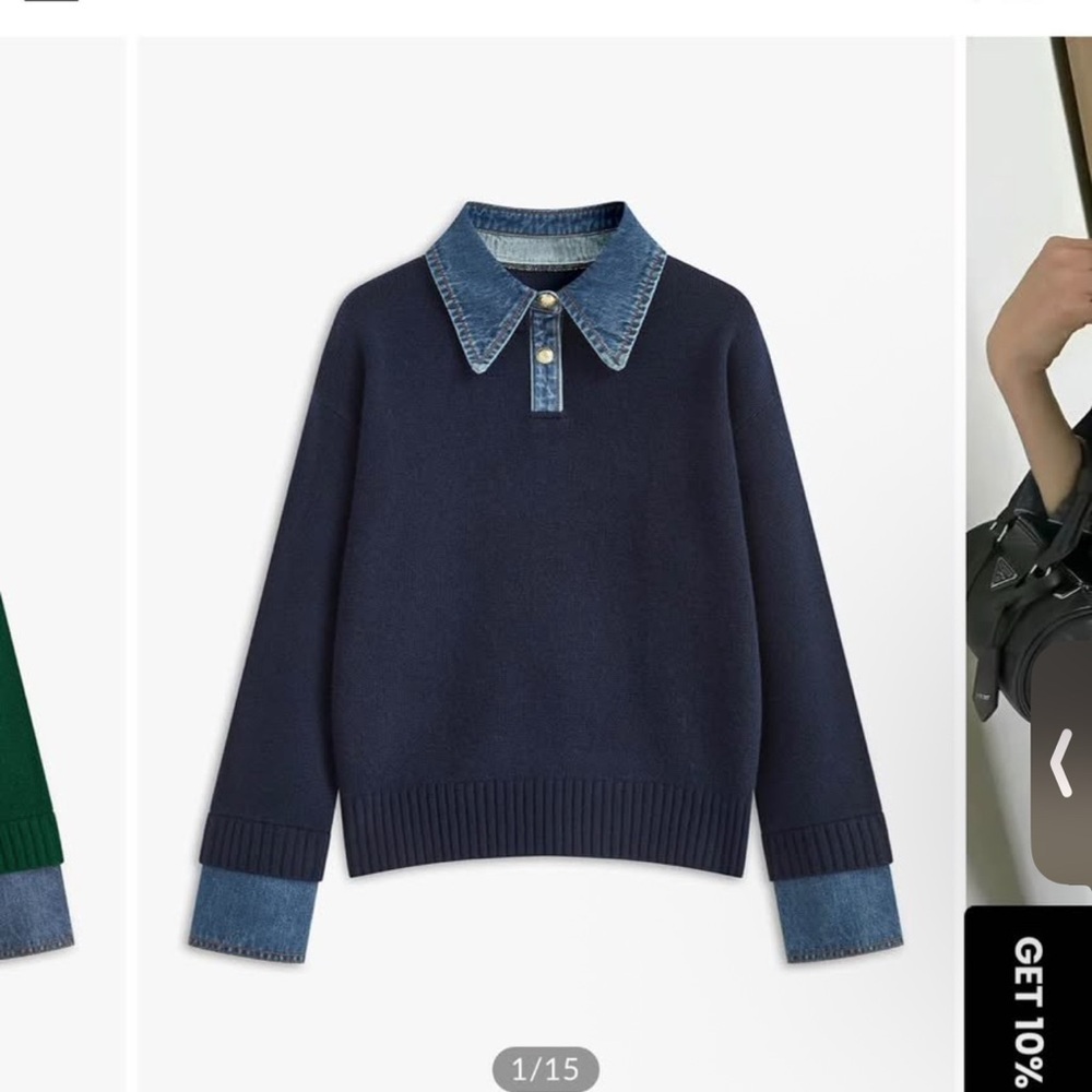 Commense Navy Top with Denim Accents